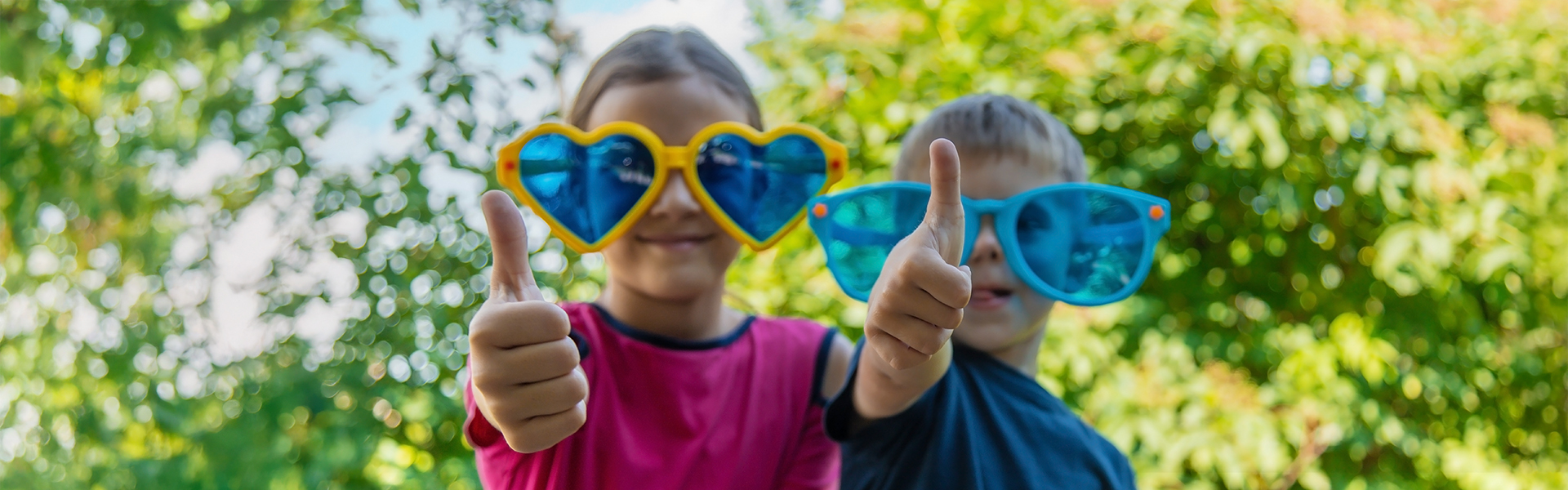 Children enjoy nature in glasses